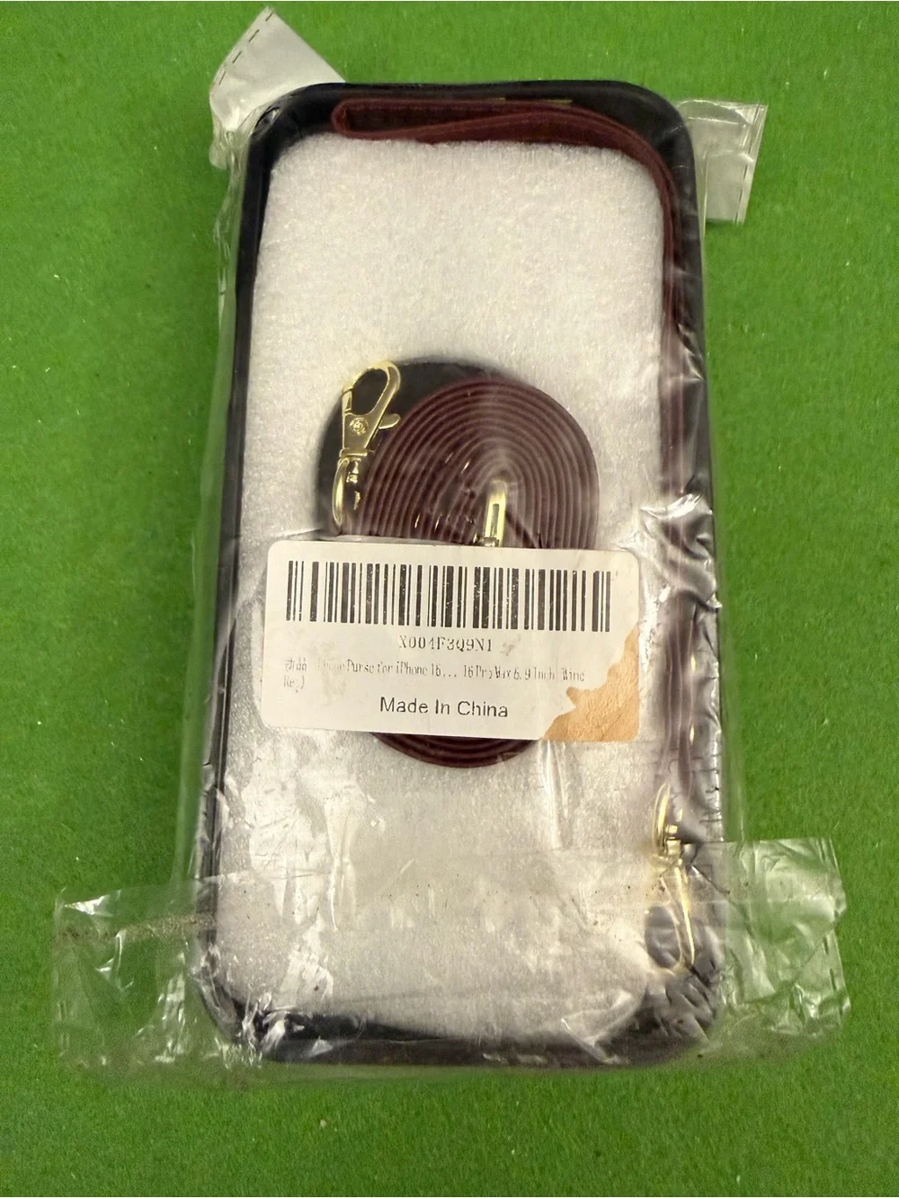 Source Unknown Quilted Burgundy Phone Case with Gold Ring & Strap